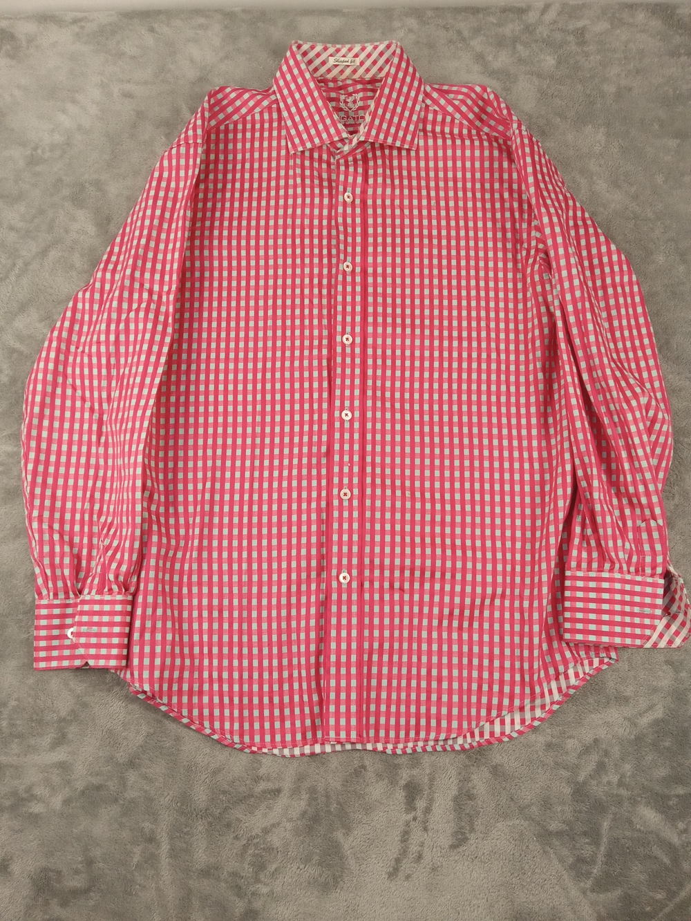 Bugatchi Men's Pink Check Button-Down Shirt Size Large